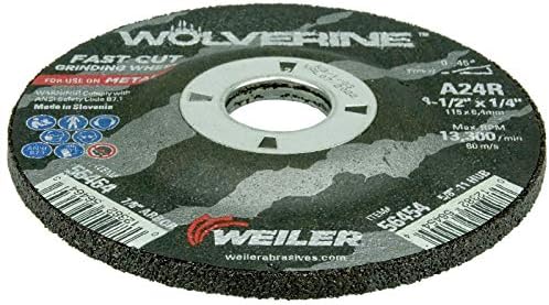 Weiler 56464 4-1/2" X 1/4" Wolverine Type 27 Grinding Wheel, A24R, 7/8" A.H. (Pack of 10)