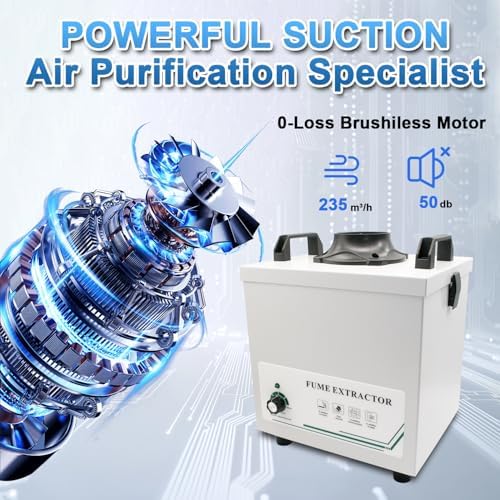 Solder Fume Extractor 100W - 235m³/h 3-layer filter Powerful Smoke Extractor with Adjustable Fume Hose，Compact Desktop for Welding DIY, 3D Printing, Nail Salon | Safe for Engineers, Technicians- 131