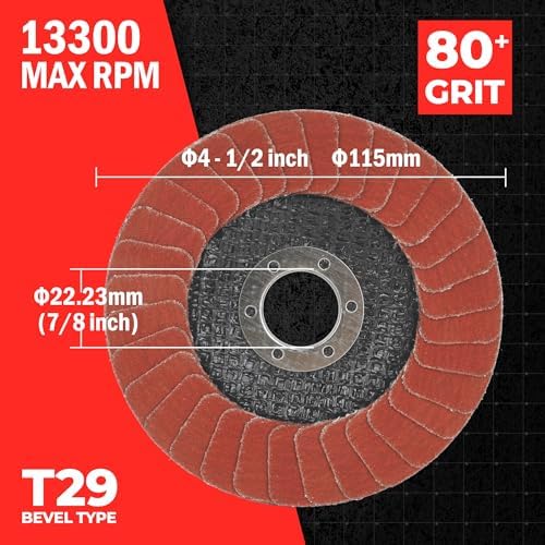 4.5" x 7/8" Premium Ceramic Flap Discs, 80+ Grit Grinding Wheels 5 Pack