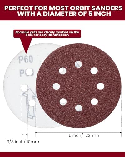 Queekay 350 Pieces 5 Inch 8 Holes Sanding Discs Round Hook and Loop Sandpaper for Random Orbital Sander 60 80 100 120 150 180 220 240 320 400 600 Grit(16 Styles)