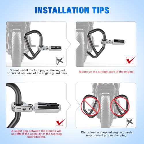 Nilight 1-1/4" Motorcycle Highway Pegs Adjustable 360° Angled Foot Pegs P-Clamp Universal For 1.25" Engine Guard Crash Bars FootPegs Fits for Harley Davidson Touring Road King Street Glide Sportster
