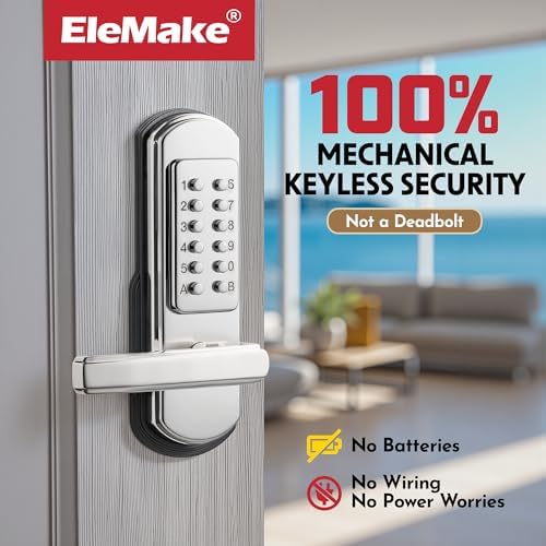Left Handed Keyless Door Lock, Mechanical Keypad Door Lock with Handle, Heavy Duty Door Lever Lock Combination Security Digital Code, Stainless Steel 304 (Not Deadbolt)