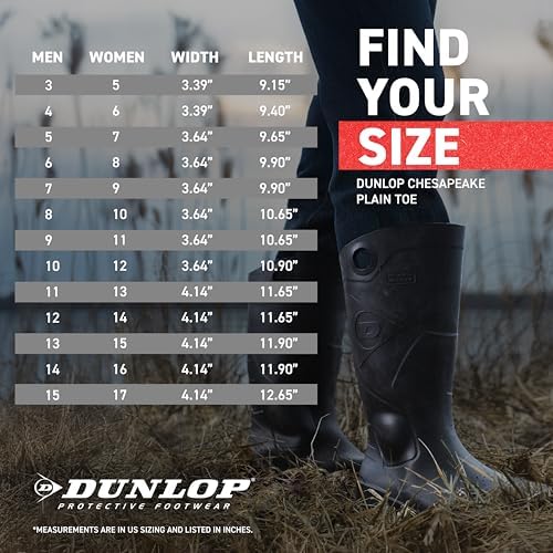 Dunlop Chesapeake Rubber Boots for Men & Women – PVC - Waterproof - Lightweight Garden, Fishing & Rain Boots with Soft Toe and Wide Calf – Black – Size 3–15