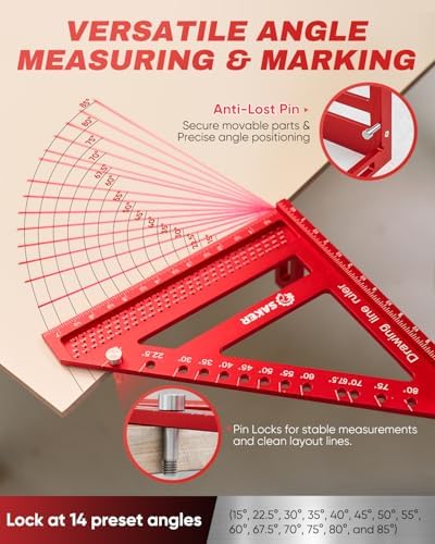 Saker 8.5Inch 3D Multi-Angle Measuring Square Ruler, Aluminum Alloy Carpenter Square,Precision Hole Scribing Ruler with Angle Pin for Woodworking, Engineering, and Construction Projects