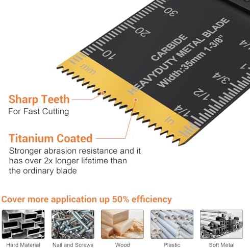 PECHAM 11PCS Titanium Oscillating Tool Blades, Universal Oscillating Multitool Blades Metal Cutting Quick Release for Hard Material Metal Nails Wood Plastic fit More Oscillating Tools