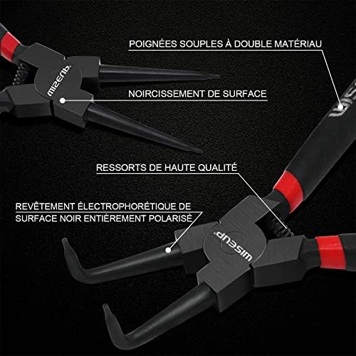 WISEUP Circlip Pliers 7 inch, Straight External Tips (Tip Diameter 1/20") Snap Ring Pliers Heavy Duty for C Clip Remover Retaining