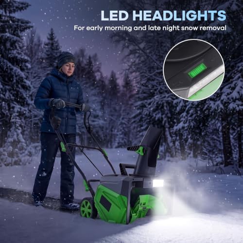 Garvee 40V 20" Cordless Snow Blower, Electric Snow Thrower Machine,Green