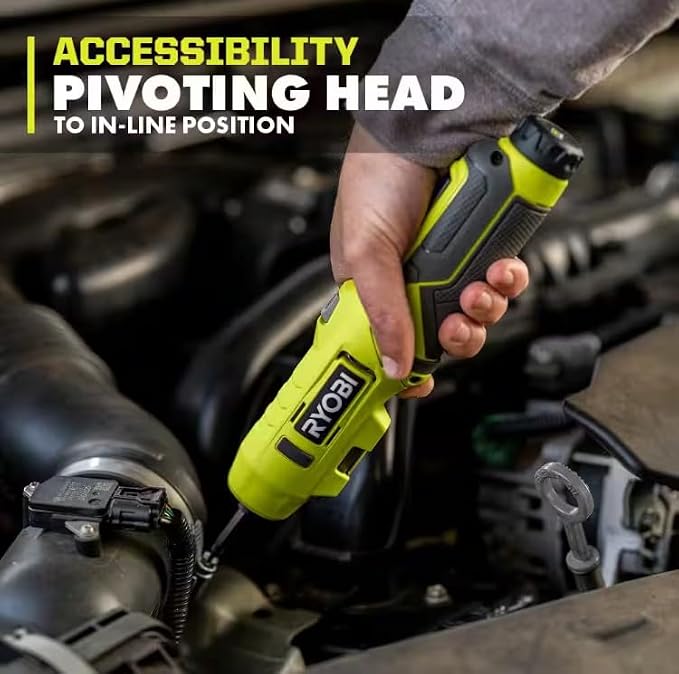 RYOBI USB Lithium Pivot Screwdriver Kit 4V Cordless Electric Driver 1/4 in Hex 2.0Ah Battery Charger Cable Gloves FVD50K