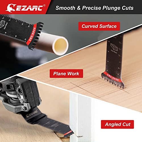EZARC Japanese Tooth Oscillating Saw Blades, 20 PCS Extra-Long Arc Edge Oscillating Multitool Blades Clean Cut for Wood and Plastic, Universal Quick Release Multi Tool Blades Kits