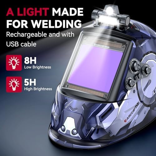ARCCAPTAIN Auto Darkening Welding Helmet with Light, 3.94"X3.66" Large View