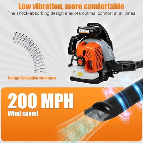 65cc Gas Powered Backpack Leaf Blower, 700 CFM & 200 MPH, Lightweight Handheld Leaf Blower for Lawn Care, Snow & Dust Removal, 1.7L Fuel Tank Orange