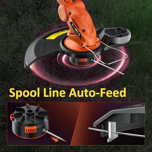 Electric String Trimmer Cordless with 2x2.0Ah Battery, 20V Weed Wacker Weed Eater with Charger, 12" Lawn Mover & Edger Lawn Tool, Powered Grass Trimmer with 8pcs Spool Line for Yard, Garden, Orange