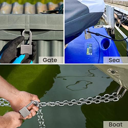 Unity Marine Padlock Keyed Alike 100% Stainless Steel Weatherproof for Sea, Boat, Port, Gate, Anti-Pick (2, 50mm Long Shackle)