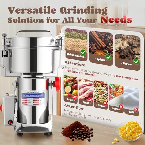 Moongiantgo Grain Mill Grinder Commercial Spice Grinder, 2000g Swing, 110V