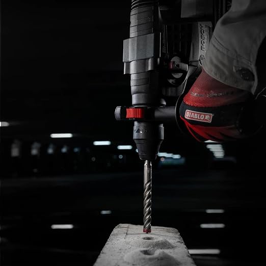 Diablo Rebar Demon SDS-Max 4-Cutter Full Carbide Head Hammer Drill Bit with Tri-Metal Fusion Welding - 5/8" Diameter, 13" Length, 8" Working Length - DMAMX1090