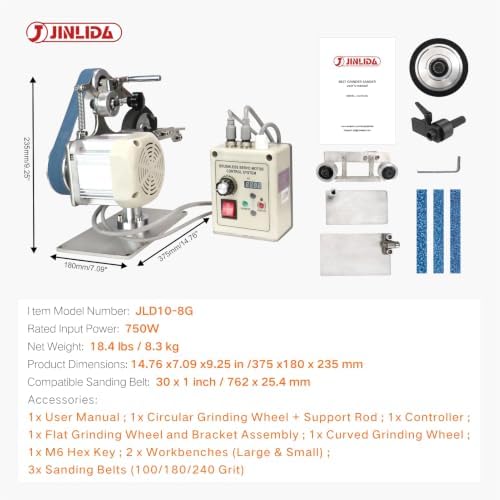 Belt Grinder Sander, 30 x 1-Inch Variable Speed Belt Polisher with VFD, 110V 550W Electric Grinding Machine with 3 Grinding Moulds & 3 PCS Sanding Belts for Metalworking, Knife Making