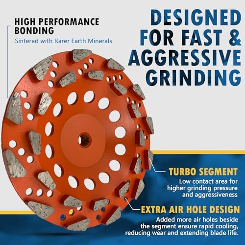 7" High Performance Diamond Grinding Wheels, 5/8"-11 Threaded Arbor