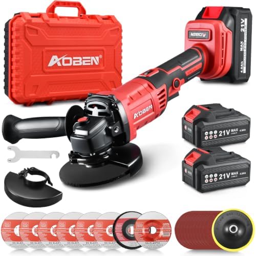 AOBEN 21V Cordless Angle Grinder 4-1/2 Inch, 6-Speed Power Brushless Cut Off Tool Kit, Lock-On Switch, with 2x4.0Ah Battery & Charger, for Metal Cutting, Grinding, Polishing