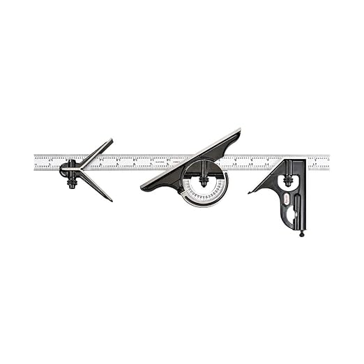 Starrett Combination Set with Square, Center and Reversible Protractor Head and Blade - 18" Blade Length, Forged and Hardened Steel, 4R Graduation Type - C434-18-4R