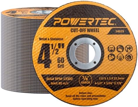 POWERTEC 4-1/2" Cut-Off Wheels, 50 PK, 7/8" Arbor (14019-P2)