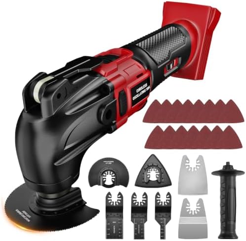 Cordless Oscillating Tool Compatible with Milwaukee 18V Battery, 23-Piece Brushless Multi-Tool Kit with Auxiliary Handle, 6 Variable Speed Power Tools for Cutting & Sanding (Tool Only)