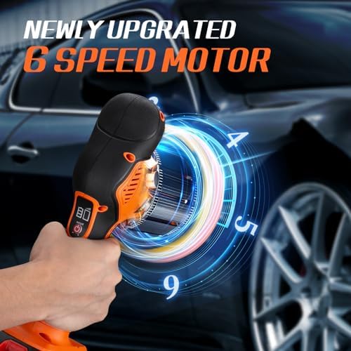 Protmex Cordless Car Buffer Polisher w/ 2x2000mAh 21V Batteries, Orange