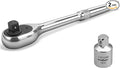 HORUSDY 1/2" Drive 90T Quick-Release Ratchet Handle, Reversible Chrome Alloy Socket Wrench with 1/2" to 3/8" Adapter, Durable and Comfortable for Automotive, DIY, Industrial and Bicycle Repairs