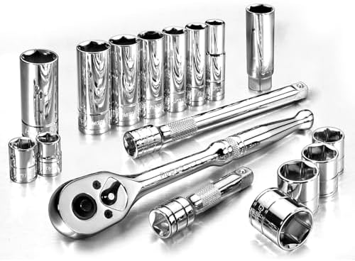 Pro-Grade 18-Piece 3/8in Drive SAE Socket Set with Storage Case, Heat-Treated Chrome Vanadium Steel, Nickel Chrome Plated, Professional Grade, 19307