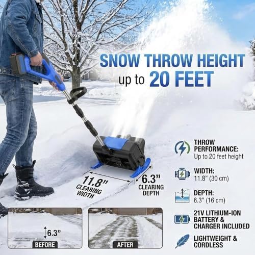 Cordless Electric Snow Shovel, Brushless, 11.8 in, 1 Battery