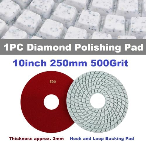 Diamond Polishing Pad, 10 inch 250 mm 500 Grit Sanding Discs for Grinder & Polisher, Hook and Loop Backing Pad for Grinding Buffing Granite Marble Concrete Stone (1 Piece)