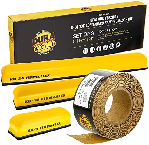 Dura-Gold Pro Series K-Block Sander Firm & Flex Hand Sanding Block Kit with Hook & Loop Backing and PSA Adapter Pad & 320 Grit Sandpaper Roll