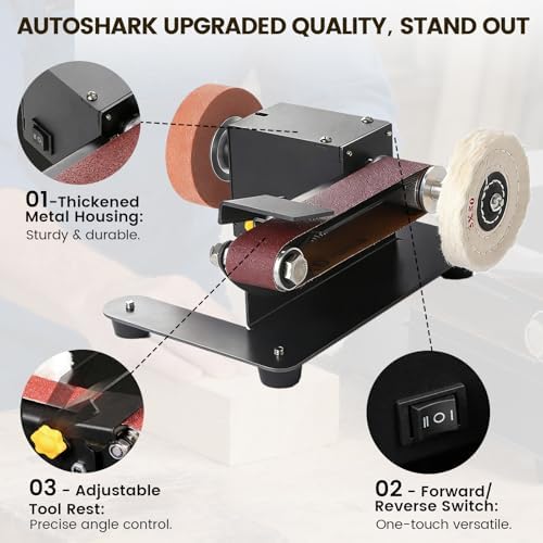 6-In-1 Mini Belt Sander Mini Belt Sander, Electric Small Sander Knife Sharpener Supplies, 7 Adjustable Speed, 795 Motor, Metal Wood DIY Handcraft, Tool & Knife Sharpening (Deluxe Set).
