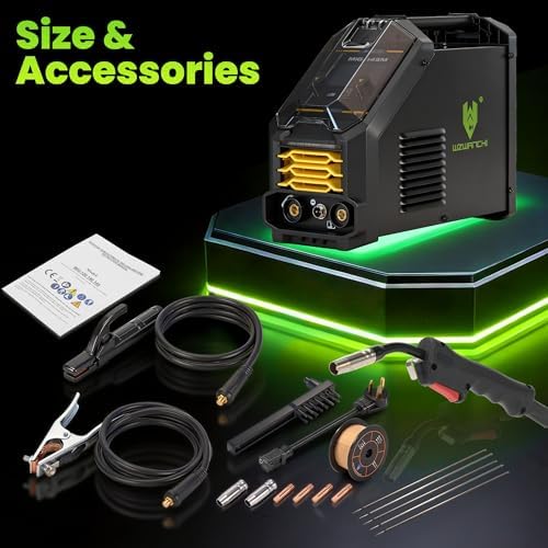 145A MIG Welder, Flux Core MIG/Lift TIG/Stick 3 In 1 MIG Welder With Smart LED Display 110/220V Dual Voltage Inverter Welder, 45° Beveled, Ideal For Beginner