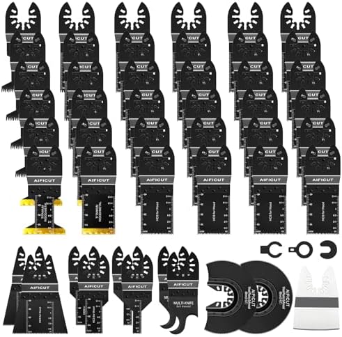 AIFICUT 50pcs Oscillating Saw Blades Multitool Blades Quick Release Oscillating Tool Blades Kits Compatible with Dewalt Ryobi Milwaukee Rockwell Fein Makita