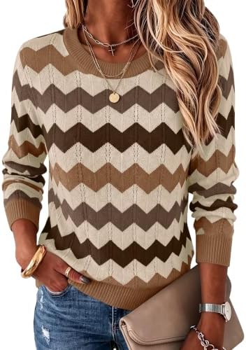 Womens Sweaters Crew Neck Long Sleeve Casual Fall Outfits Fashion Clothing
