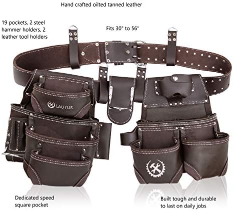LAUTUS Oiled Tanned Rig Tool Belt/Pouch/Bag, Carpenter, Construction, Framers, Handyman, Electrician