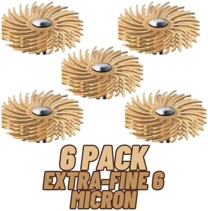 Dedeco Sunburst Radial Bristle Discs 6-Pack - 7/8" Curved 4-Ply Mounted Discs - Peach 2500 Grit (Extra-Fine, 6 Micron) - Aluminum Oxide for Polishing & Finishing
