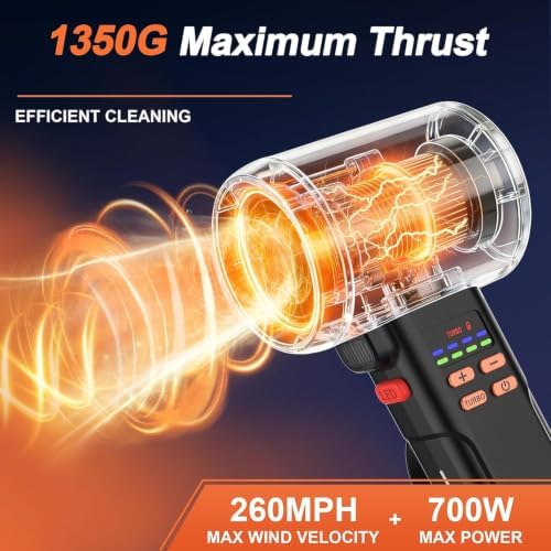 730PRO Car Blower for Drying Cordless | Up to 260MPH 740CFM Turbo Dryer Air Leaf Blower | Detachable Handle, 3.5H Type-C 2A Fast Charge, 5 Speeds, for Car/Hood/Yard/Sawdust/Fluffy (Dark Orange Black)