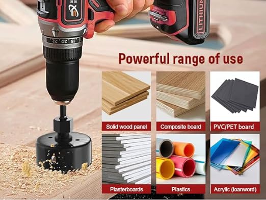 12-Piece Hole Saw Kit, Includes 8 Sizes (3/4" to 2-1/2"), Arbors, Drill Bits, and Hex Key, Ideal for Softwood, Plywood, and PVC (Black)