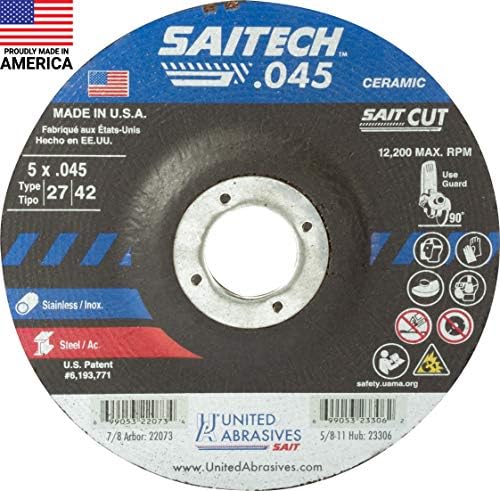 United Abrasives SAIT 22073 5x.045x7/8 SAITECH High Performance Cut-off Wheels, 50 pack