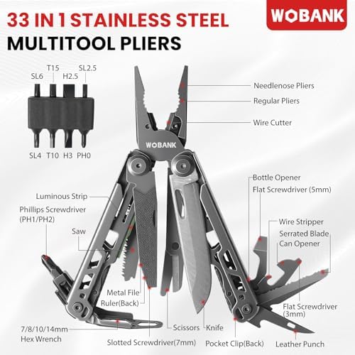 33-in-1 Multitool Pliers, Full-size, EDC Knife, Stainless Steel