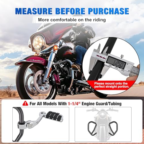 Nilight 1.25" Motorcycle Highway Pegs For Harley Davidson Touring Road King Street Glide Sportster Adjustable Long Angled Foot Pegs Universal For 1-1/4" Engine Guard Crash Bars Highway Footpegs Chrome