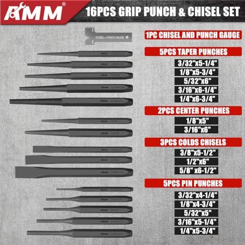 AMM 28-Piece Punch and Chisel Set, Heavy Duty Cr-V for Metal
