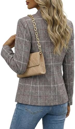 Mina Self 2026 Fall Women's Open Front Tweed Blazer,Plaid Fitted Jacket