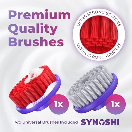 Synoshi PRO Electric Spin Scrubber & Round Brush Heads (2 Units) Set, Bathroom and Shower Cleaning, Shower, Bathtub, Kitchen Cleaning