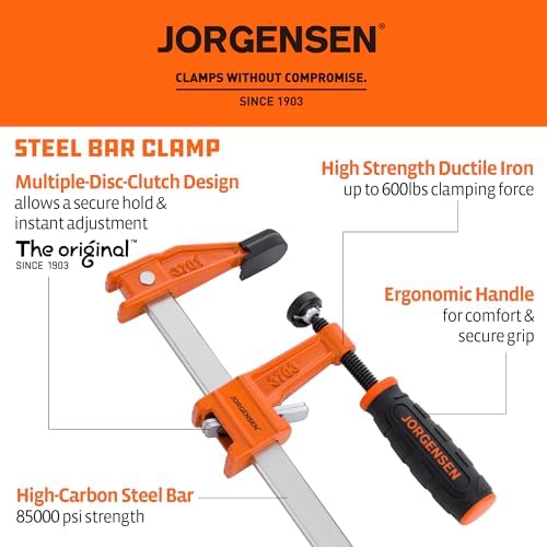 Jorgensen 36" Medium-Duty Steel Bar Clamp Set, 600 lbs Load Limit, 2-Pack