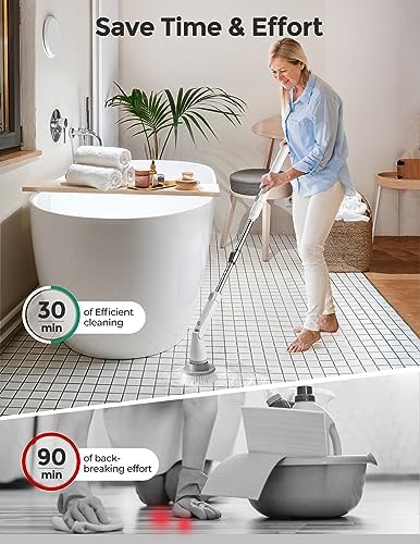 kHelfer Electric Spin Scrubber, Upgrade Electric Scrubber for Cleaning with 8 Replacement Head, 45° Adjustable Brush Head Cordless Spin Scrubber, 47" Long Handle Cleaning Supplies with for Tub Shower