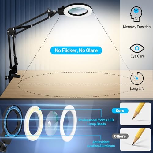 KIRKAS 12X 30X Magnifying Glass with Light and Stand, Overhead Knob 2 in 1