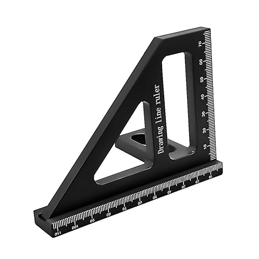 3D Multi-Angle Measuring Tool,45/90 Degree Aluminum Alloy Woodworking Square Protractor, Drawing Line Ruler, Miter Triangle Ruler Layout Measuring Tool for Woodworking (Metric-Black)