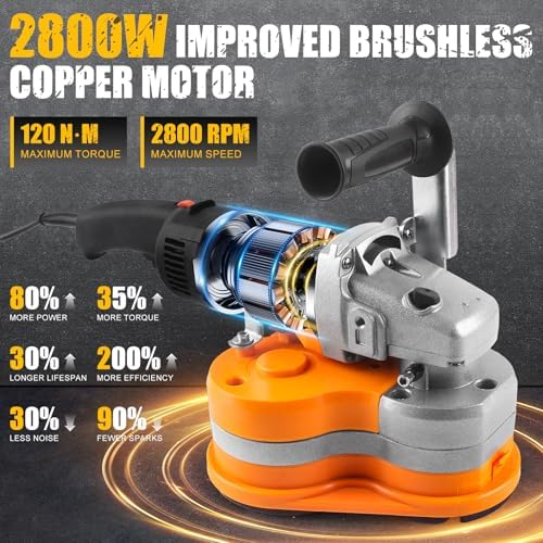 Electric Diamond Polisher Machine - 2800W Concrete Surface Grinder Kit with 6 Diamond Wheels, Rock/Stone/Granite Polisher & Dust Vacuum Attachment for Cement, Marble, Epoxy Floors
